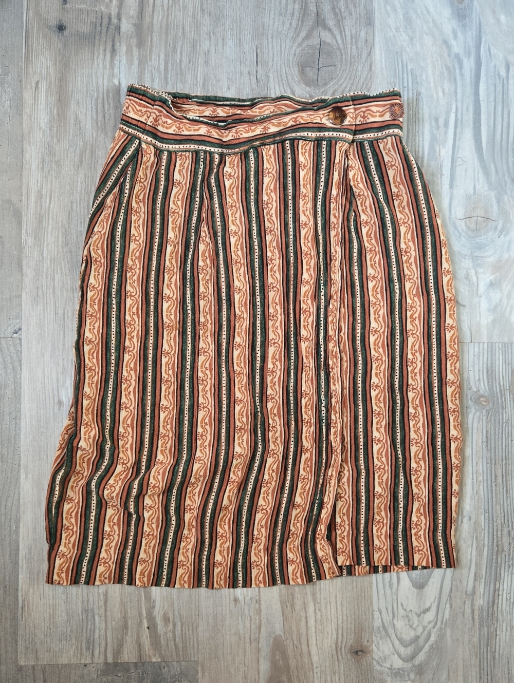 Vintage Wrap Orange and Green Striped Midi Skirt